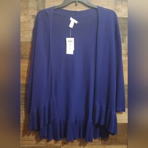 Chicos Pheobe Flounce Cardigan Purple Ruffled Open Front Flowy Feminine Sz 2 NWT